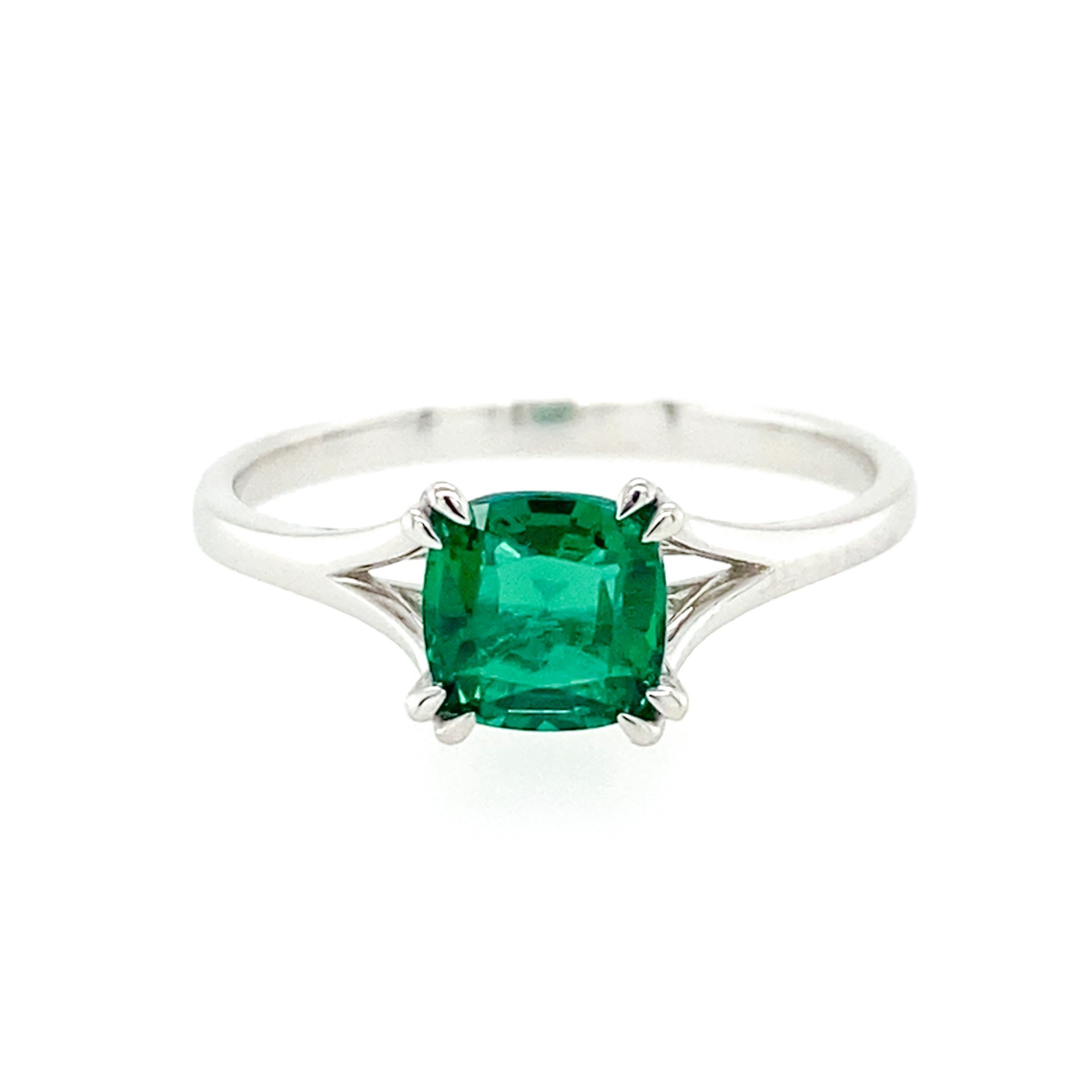 Princess Emerald Cut Emerald Diamond Halo 18K White Gold Engagement Ring:Jian  London:18K Gold Rings