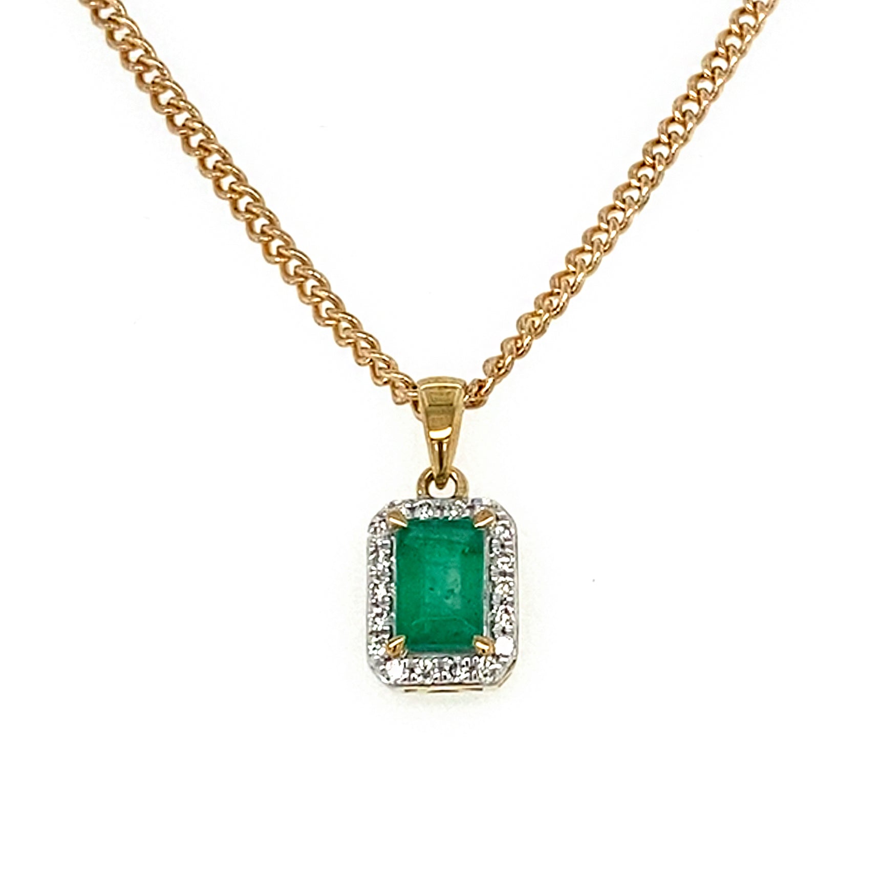 9ct Yellow Gold Emerald and Diamond Pendant