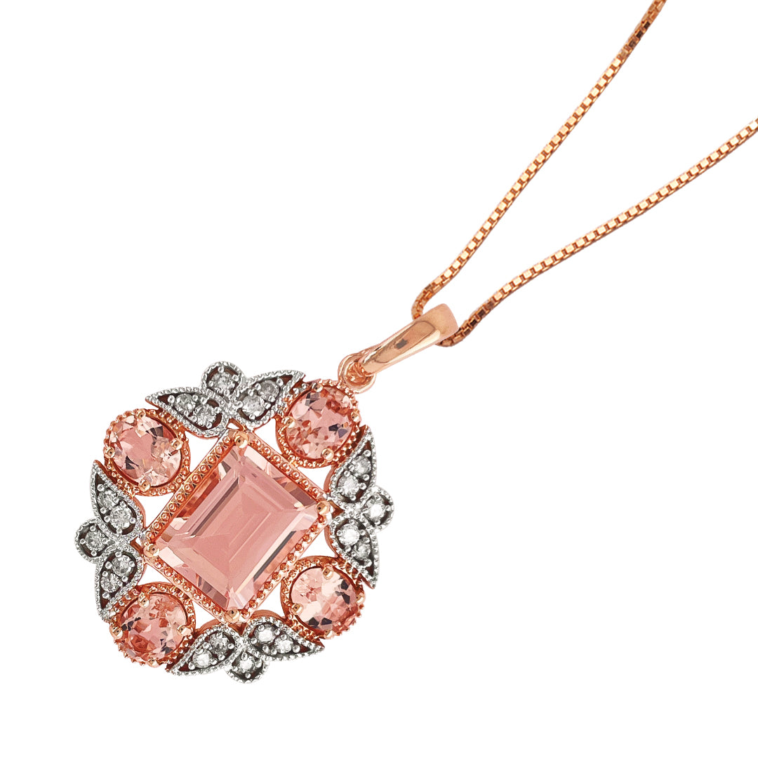 Windsor Collection 18KTT White & Rose Gold Pear Cut Morganite Pendant with  Chain