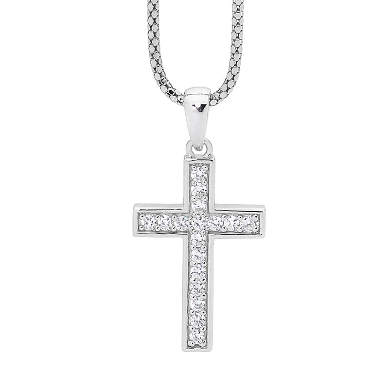 Silver cz cross pendant on sale